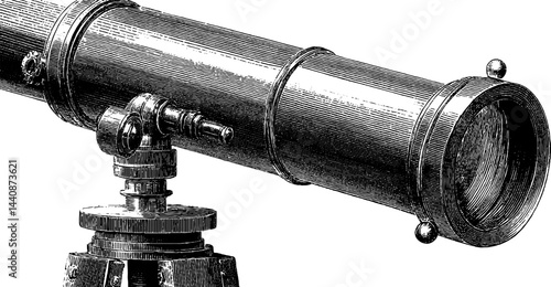 Vintage engraved telescope illustration for educational and historical design