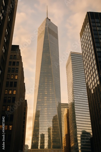 Skyscrapers Reflecting Warm Evening Light in an Urban Setting