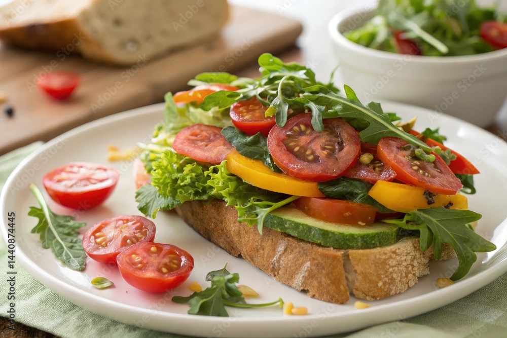Fresh Sandwich With Vegetables on a White Plate Generative AI Fresh Sandwich With Vegetables on a White Plate Generative AI