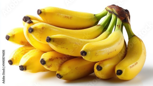 a fresh bunch of bananas with smooth yellow skins on a white isolated background, sweet and ripe design