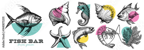 Illustrated Sea Creatures with Geometric Shapes