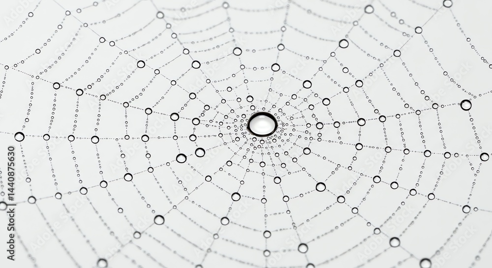 Obraz premium Spiderweb Covered in Dew Drops Delicate Macro Close Up