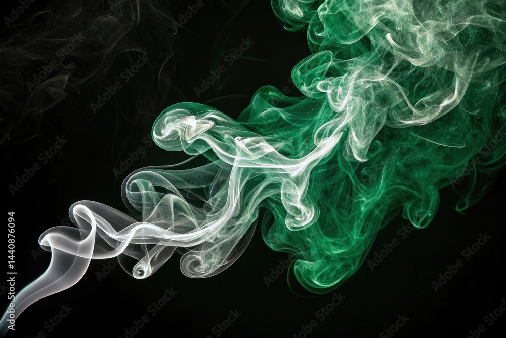 Obraz premium Swirling Green and White Smoke on a Black Background Generative AI