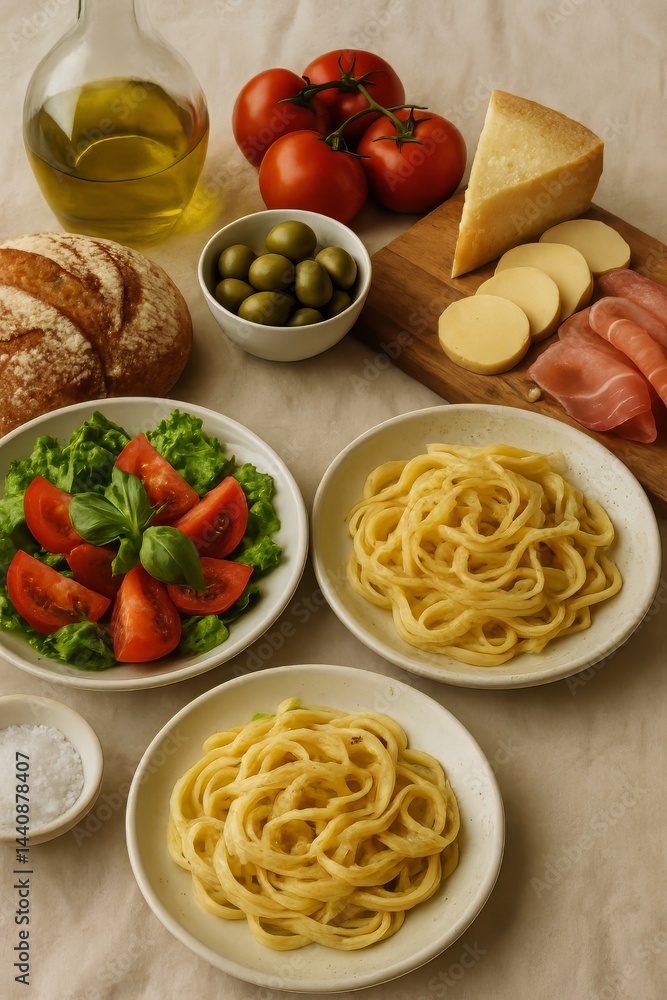 Fresh Fruit and Croissants Arranged Beautifully for a Delightful Breakfast Spread