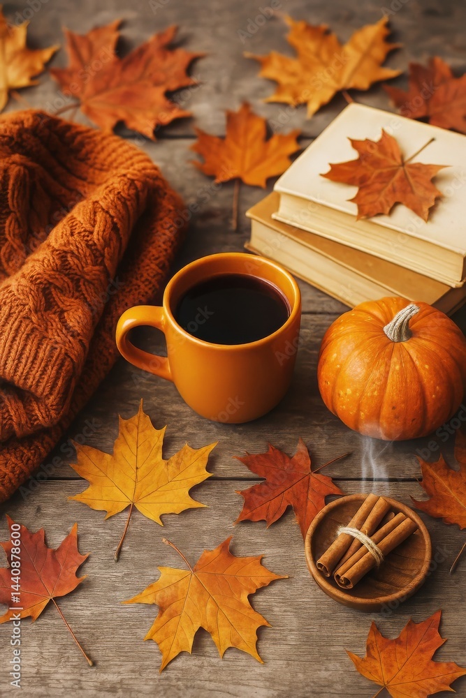 Warm Autumn Morning With Coffee, Pastries, and Seasonal Decorations in a Cozy Setting