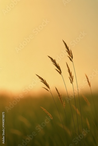 Sunlit Grass Swaying Gently in the Breeze at Sunset in a Tranquil Meadow
