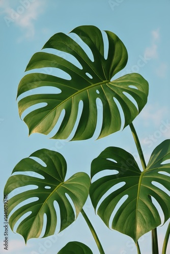 Obraz na płótnie Monstera Plant Leaves Reaching for the Sky on a Sunny Day w salonie