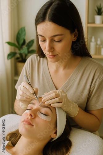 Beauty Treatment With Professional Applying Eye Patches in Serene Spa Setting