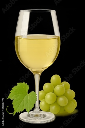 Obraz na płótnie Elegant Glass of White Wine With Fresh Green Grapes on a Dark Background w salonie