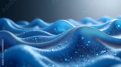 Obraz na płótnie Close-up of shimmering blue waves with droplets, creating a serene and vibrant aquatic atmosphere. w salonie