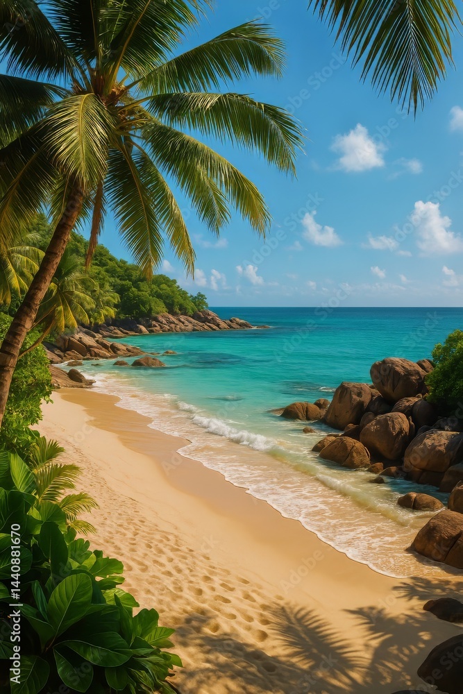 Beautiful Tropical Beach With Palm Trees and Clear Blue Water During Daytime