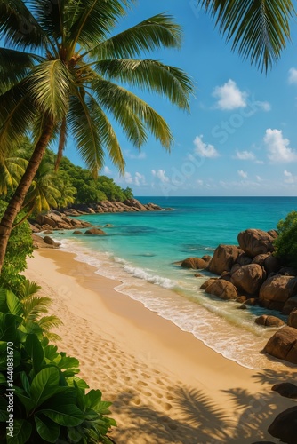 Obraz na płótnie Beautiful Tropical Beach With Palm Trees and Clear Blue Water During Daytime w salonie