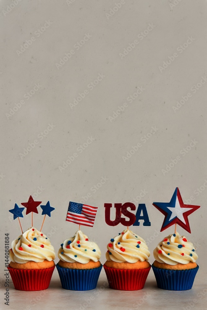 Colorful Cupcakes Decorated for a Festive Celebration in the USA With Vibrant Toppings and Patriotic Themes