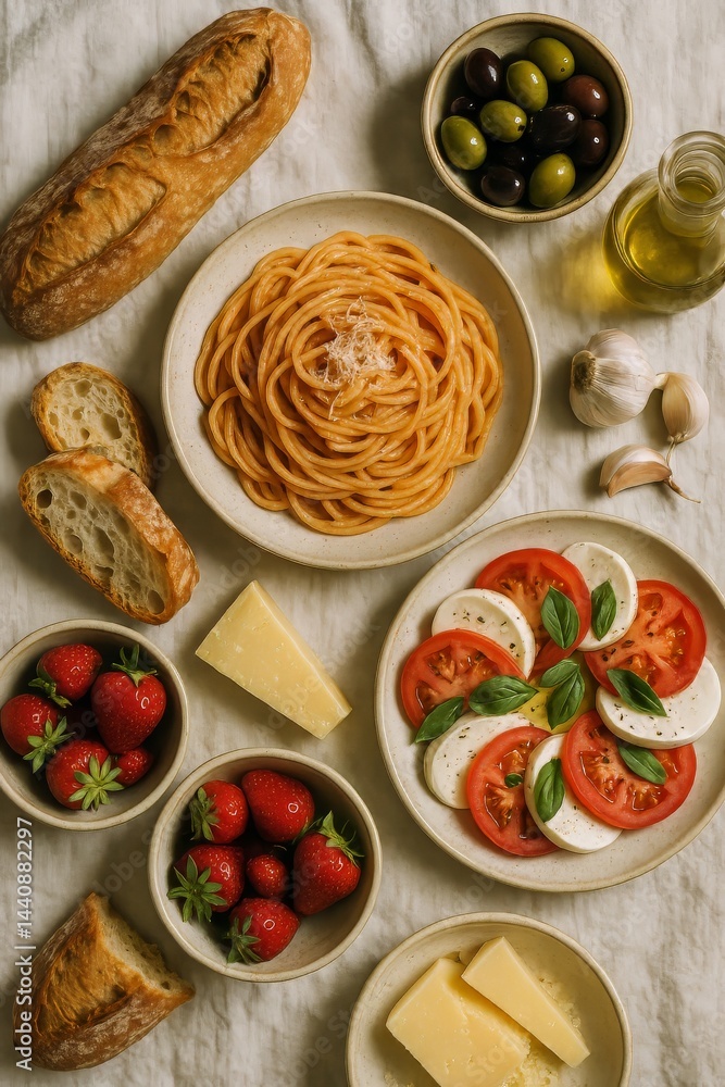 Fresh Ingredients Create a Colorful and Inviting Breakfast Spread With Tomatoes and Bread