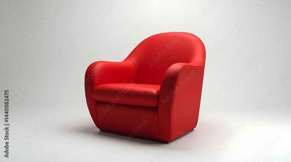 A vibrant red armchair showcasing a modern, curved design against a minimalist backdrop.