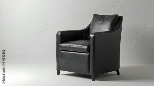 Obraz na płótnie Stylish black leather armchair against a neutral backdrop, perfect for modern decor. w salonie