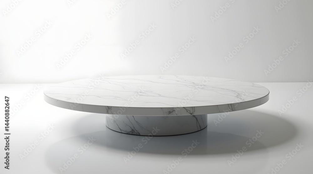 Stylish contemporary round marble coffee table on a minimalist background, showcasing elegant design and smooth texture.