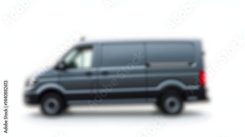 A sleek, modern black van parked against a soft blurred background.