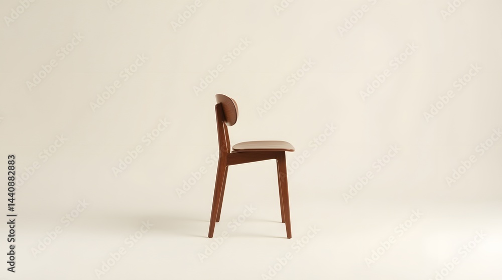 A minimalist wooden chair with a smooth, sleek design, showcasing elegant lines and a warm finish against a neutral background.