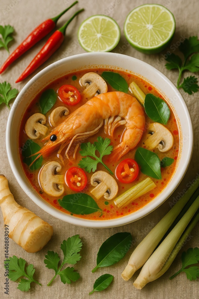 Delicious Shrimp Soup With Fresh Ingredients and Vibrant Flavors From Thailand