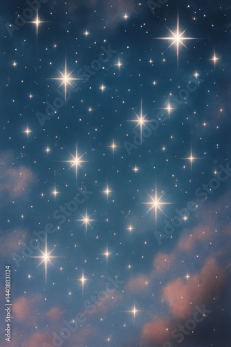 Night Sky Filled With Twinkling Stars and Scattered Clouds Over a Serene Land...
