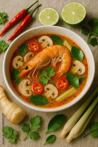 Obraz na płótnie Delicious Shrimp Soup With Fresh Ingredients and Vibrant Flavors From Thailand w salonie
