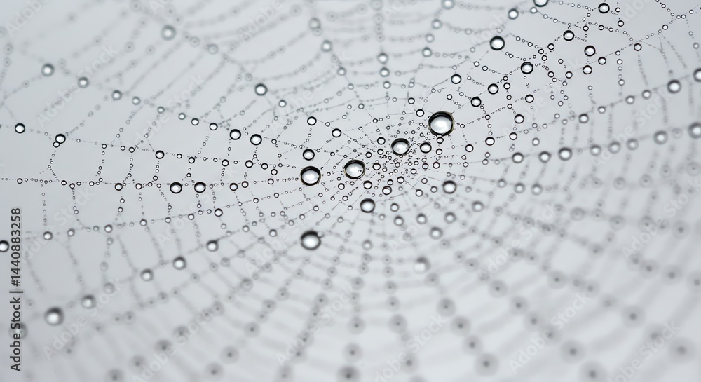 Obraz premium Spiderweb Covered in Dew Drops Close-up