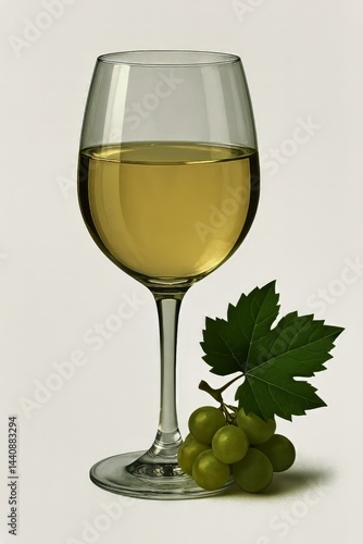White Wine in a Glass Beside Fresh Green Grapes on a Light Background