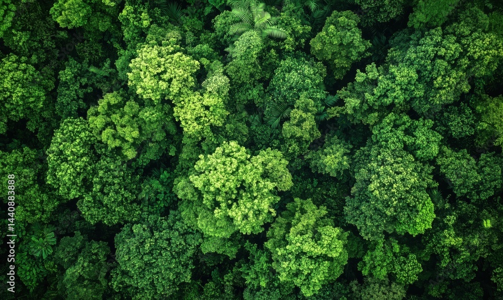 Aerial view of lush green forest canopy showcasing diverse tree species and foliage Aerial view of lush green forest canopy showcasing diverse tree species and foliage