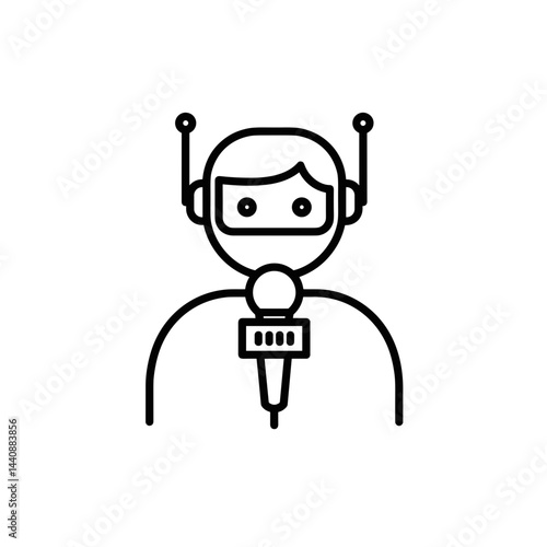 AI News Anchor - Iconic Robot with Microphone in Minimalist Style  