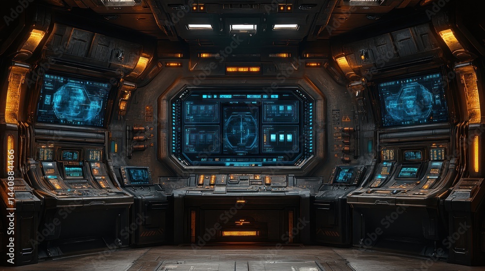 Obraz premium Futuristic Spaceship Bridge: Command Center Interior Design