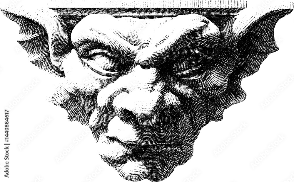 Obraz premium Gargoyle sculpture with intricate details and weathered appearance.