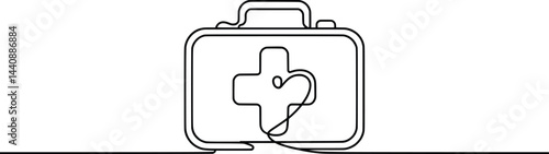 First Aid Kit Continuous Line Drawing Minimalist Medical Design