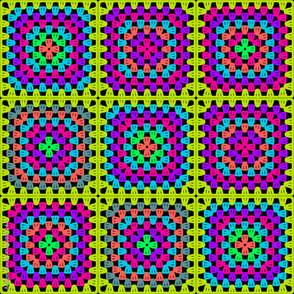 Seamless pattern with crochet granny square wallpaper handmade decorative art design print Seamless pattern with crochet granny square wallpaper handmade decorative art design print