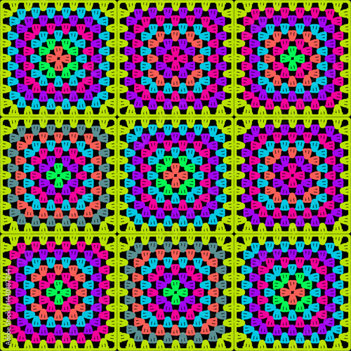 Seamless pattern with crochet granny square wallpaper handmade decorative art design print