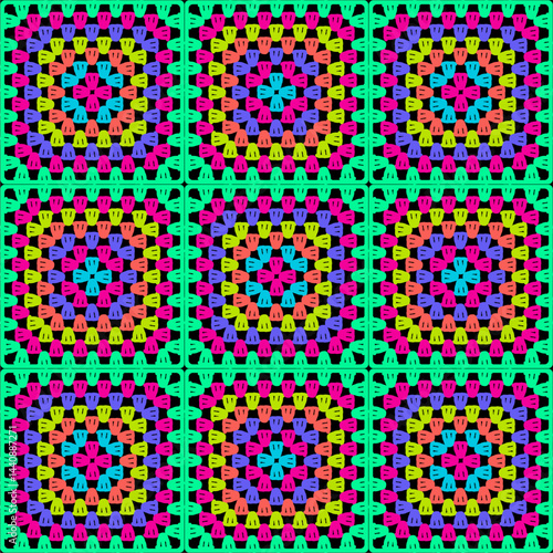 Seamless pattern with crochet granny square wallpaper handmade decorative art design print