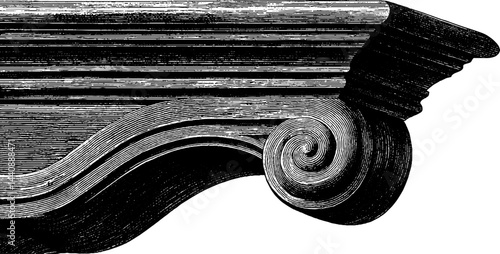 Intricate detail of vintage architectural cornice design in black and white.