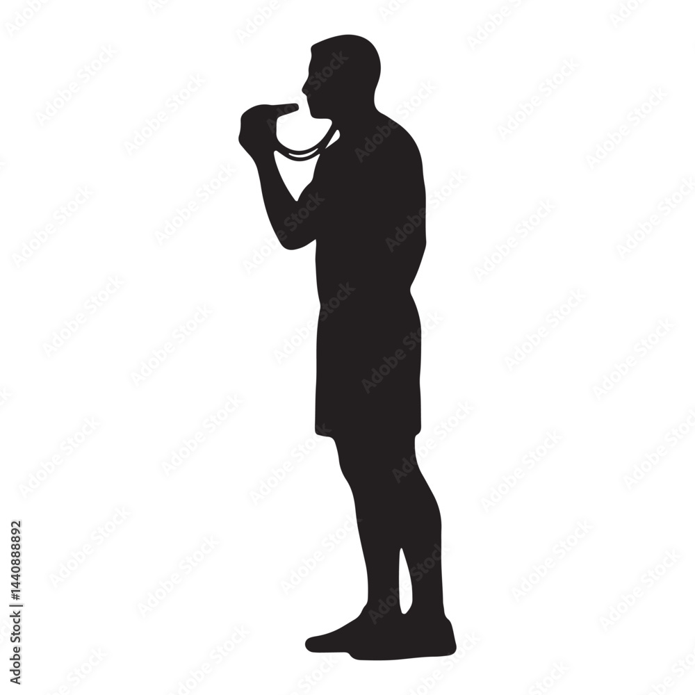 Silhouette of Sports Trainer or Coach Blowing Whistle Vector Illustration on White Background Silhouette of Sports Trainer or Coach Blowing Whistle Vector Illustration on White Background