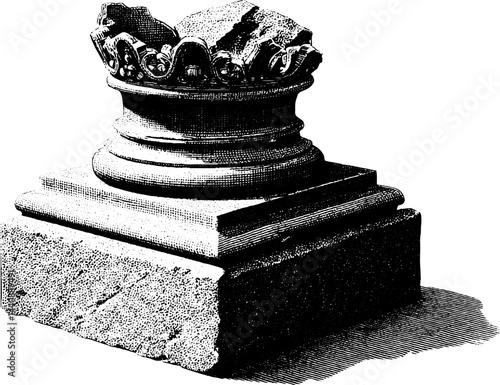 Ancient greek doric column capital illustration on base with ornamental design.