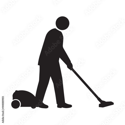 Silhouette of Man Using Vacuum Cleaner – Cleaning Job or Janitor Icon