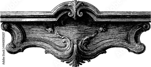 Vintage baroque wood carving design with ornate scrollwork detailing.