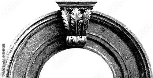 Vintage architectural arch design with ornate leaf detail.