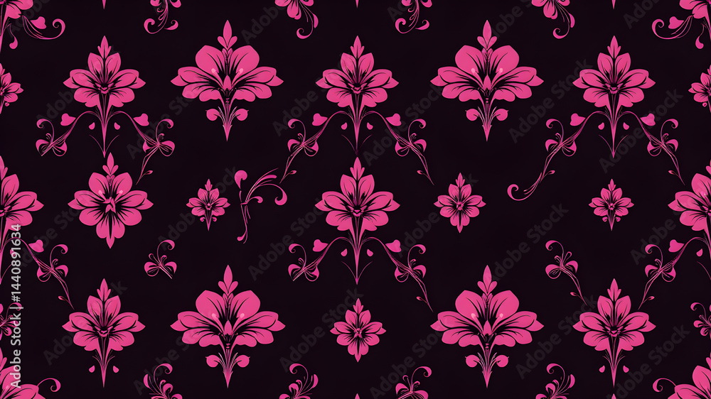 Pink flowers on black background. Generative AI Pink flowers on black background. Generative AI