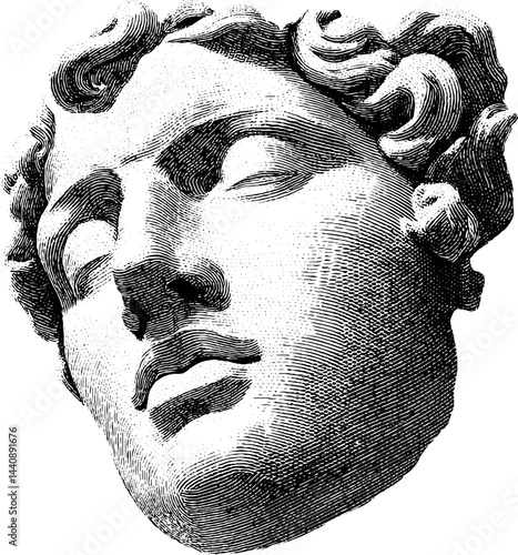Classical marble sculpture of young caucasian male head in artistic style.
