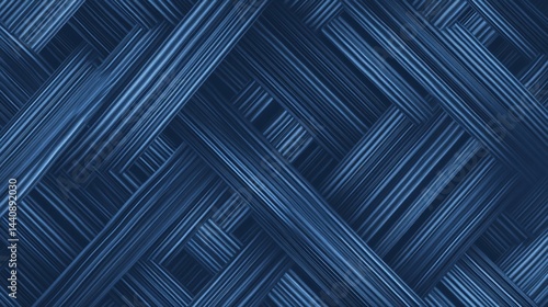 Abstract blue wallpaper with wavy oblique stripes and rectangular patterns in a ruffled, textured design