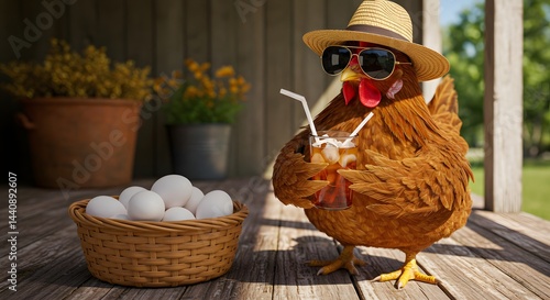 Chicken in Sunglasses Sipping Tea