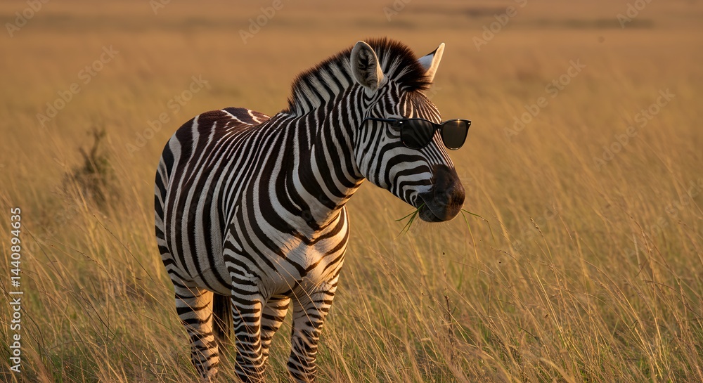 Naklejka premium Zebra in Sunglasses with Grass