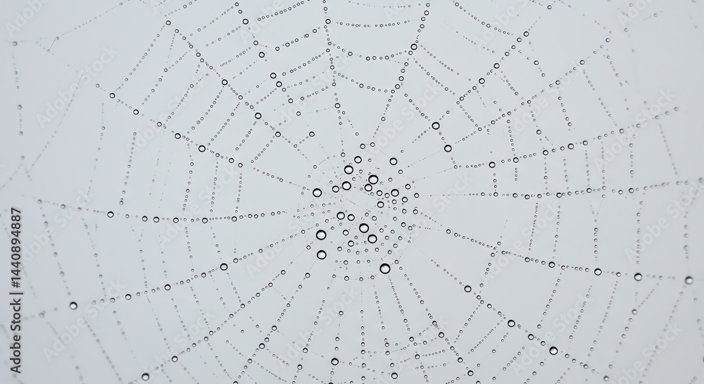 Obraz premium Spiderweb Dew Drops on Web Macro Minimalist Style