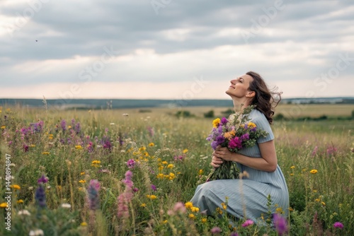 Wallpaper Mural Woman Enjoying Nature With Flowers in a Vibrant Field Generative AI Torontodigital.ca