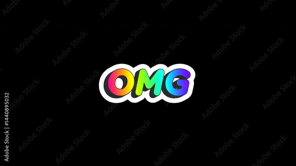 Omg - Spinning Multicolored Sticker Title Loop On Alpha Background Omg - Spinning Multicolored Sticker Title Loop On Alpha Background